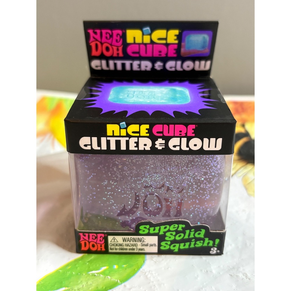 Schylling NeeDoh Nice Cube Glitter & Glow Purple Squishy Stress Toy Fidget